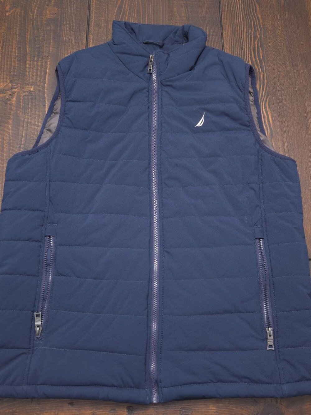 Nautica Men L Puffer Vest Navy Blue Water Resistant Active Stretch Padded